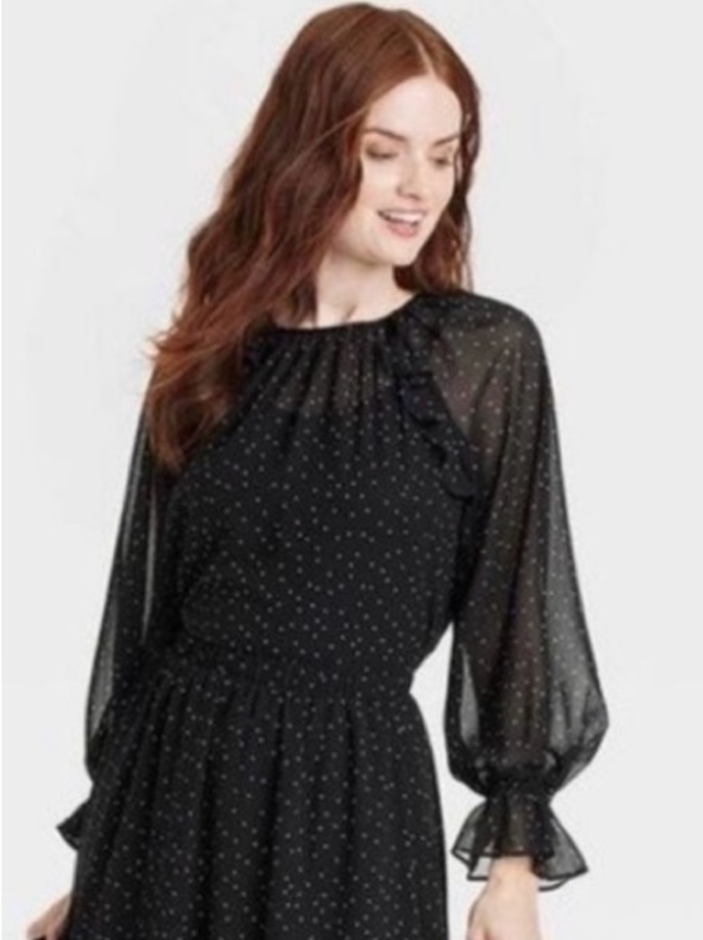 a new day Sheer Long-Sleeve Black Polka Ruffle Top
